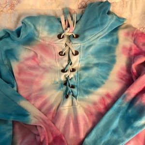 Lace up tye dye hoodie